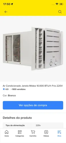 Ar Condicionado Janela Midea 10.000 BTU/h Frio 220V