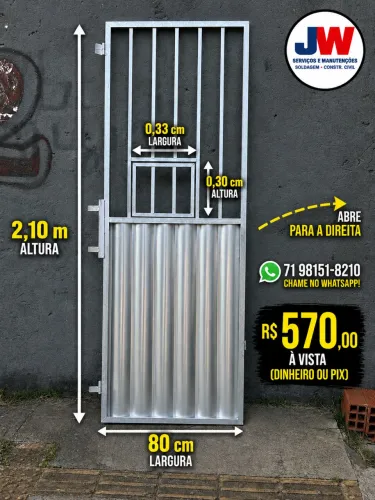 PORTÃO SOCIAL METADE ABERTO E METADE FECHADO, COM PORTINHOLA 80X2.10