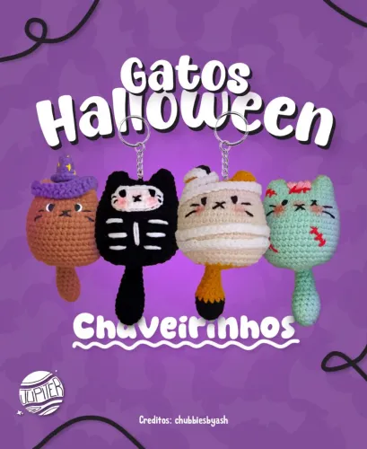Gatinhos Halloween - Chaveirinho de crochê