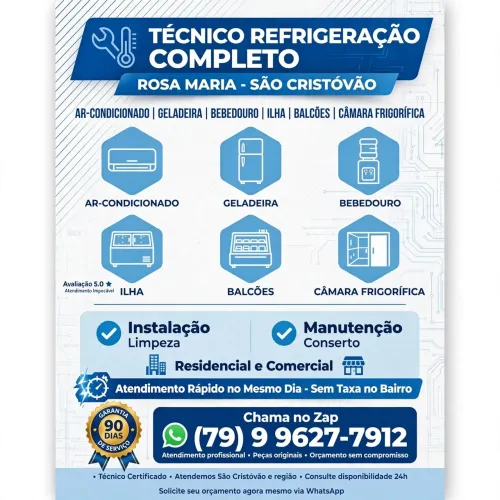 TECNICO REFRIGERACAO Rosa Maria - Ar Geladeira Ilha Bebedouro Atendo Hoje