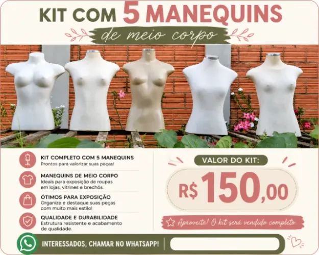 Kit com 5 manequins meio corpo
