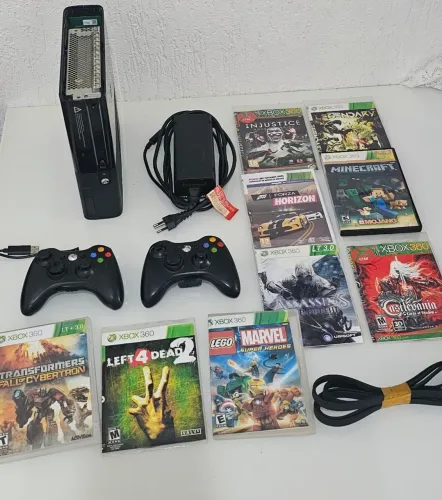 Xbox 360 Super Slim 500gb Modelo 1538 Funcionando + Acessórios e Jogos