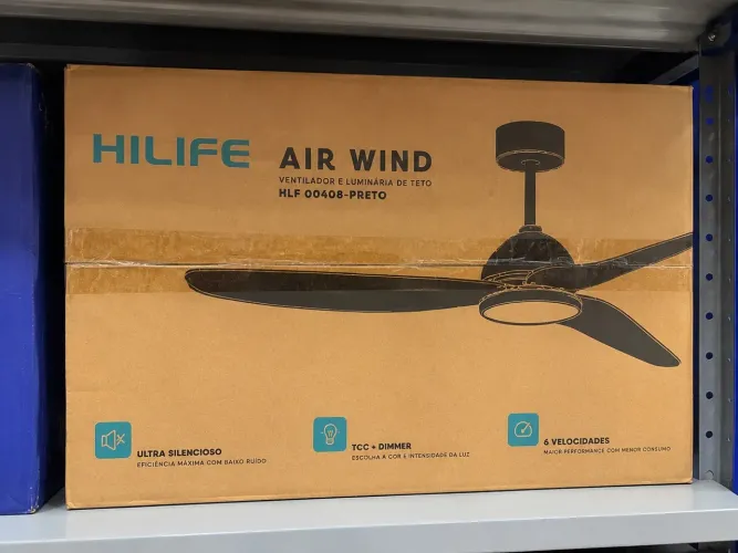 Ventilador de Teto HiLife Air Wind com Luminária - Preto | Novo na Caixa