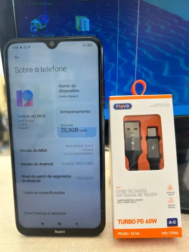 Redmi Xiaomi Note 8 + carregador novo + capa