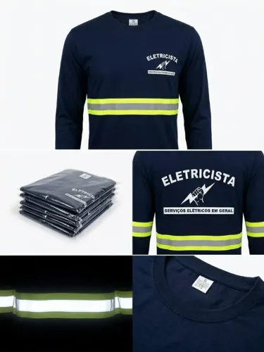 Kit 5 Camisetas Profissionais para Eletricista - Manga Longa com Faixa Refletiva Tamanho G