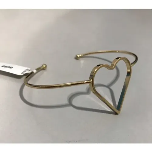 Pulseira Coração Dourada Folheada a Ouro Feminina Delicada Bracelete Argola Semi Jóia