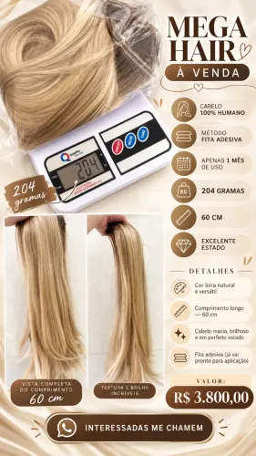 Mega Hair Loiro 100% Humano 60cm 204g - Fita Adesiva - Seminovo