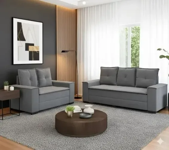 Sofá 2 e 3 lugares Barcelona Cinza  (Pagamento no ato da Entrega)