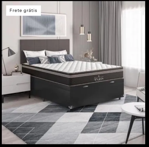 Cama Box Baú Casal + Colchão Paris Molas Ensacadas Pocket