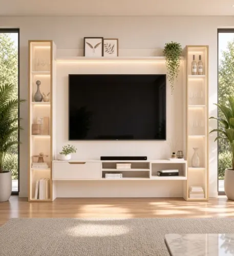 Painel Liso Com Prateleira e Led Com Nicho e 2 Torres Tucuma (NOVO A PRONTA ENTREGA)