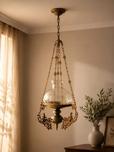 Lustre em Bronze com Cúpula Lapidada Âmbar