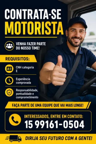 Estamos contratando MOTORISTA com CNH categoria E!