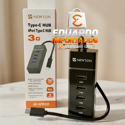 Hub Adaptador USB-C 4 Portas USB 3.0 - Alta Velocidade (5Gbps)
