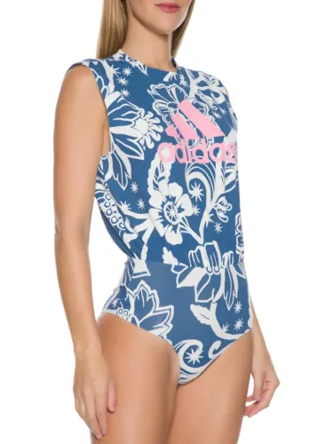 Body Adidas colab Farm branco e azul tamanho P feminino estampa rosa