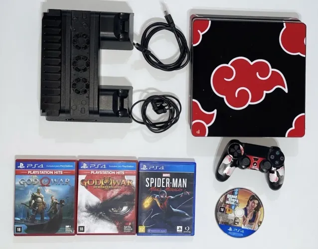 PlayStation 4 + 4 JOGOS + 1 console original + base de carregamento com esfriamento 