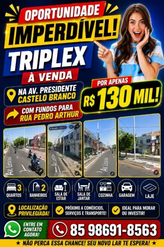 VENDO CASA NA AVENIDA COM FUNDO PARA OUTRA RUA ( 5 MINUTOS DO CENTRO DE FORTALEZA)