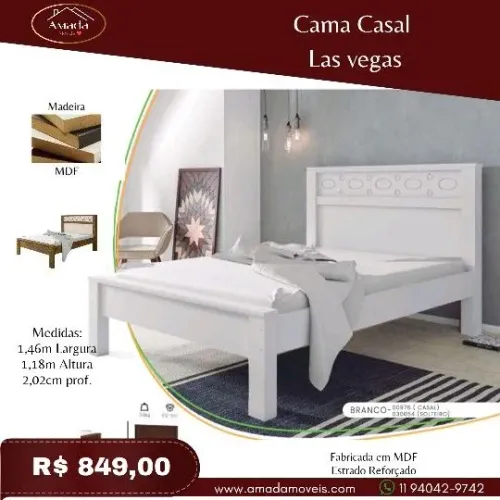 Cama casal Las Vegas MDF super reforçada , à pronta entrega