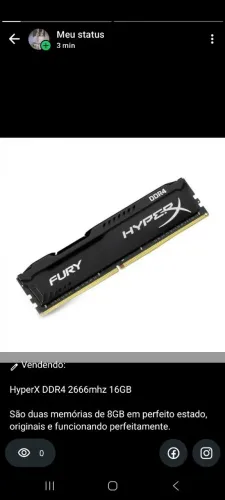 Memória RAM DDR4 HyperX 2x8GB 2666mhz pretas