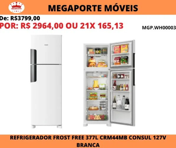 Geladeira Frost Free 377L Consul 127V Branca