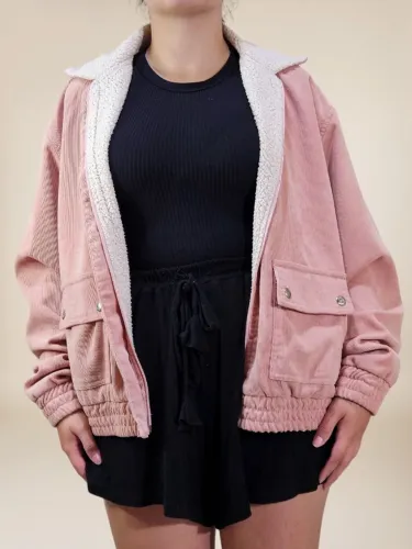 Jaqueta veludo cotelê rosa tam G