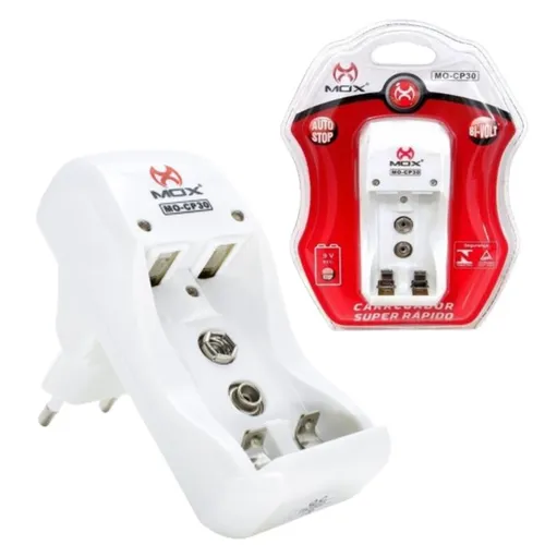 Carregador de Pilha e Bateria Bivolt Auto Stop Mox