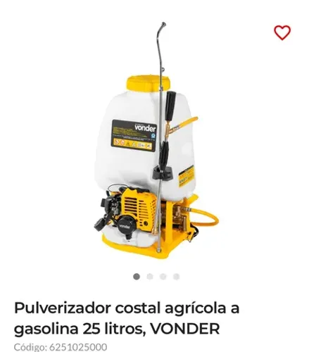 Pulverizador costal agrícola a gasolina 25 litros, VONDER Código: 6251025000