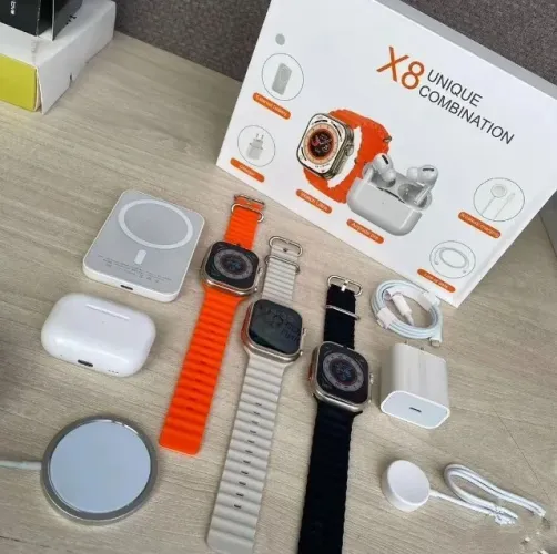 kit relógio smartwatch ultra 49mm + fone airpod pro + carregador portátil + indução+ 