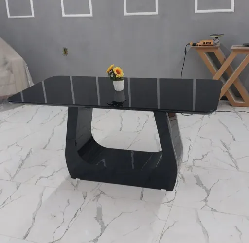Mesa de Jantar Preto Brilhante Vidro Laqueado 1.80x90
