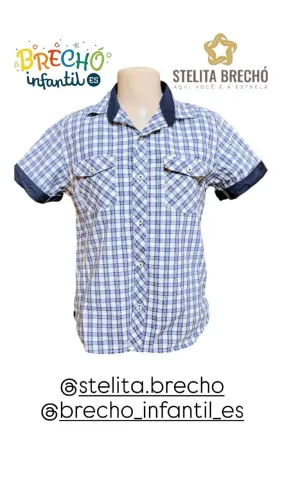 Camisa infantil xadrez com detalhes em azul