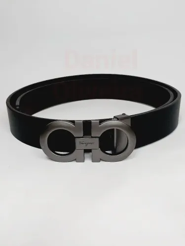 Cinto de couro Salvatore Ferragamo Dupla face Cinza 4cm 