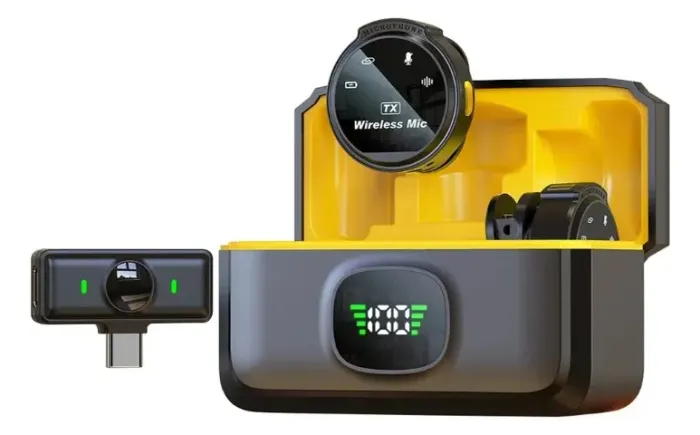 Microfone Lapela Profissional J6 Imã Sem Fio Preto Redondo UsbC ou Lightning