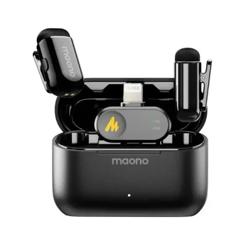 Kit Case com 2 Microfone Profissional de Lapela Sem Fio Maono Wave T1 Mini WM622 - WZetta