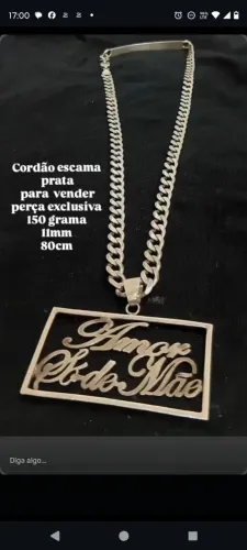 Prata 925 cordão 11mm 80cm com pichente amor só de mãe