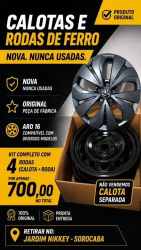 Rodas aro 16, 5 furos. Sem uso