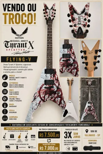 Guitarra flying-v Dean modelo Michael Amott Tyrant X Splatter com upgrade (ler descrição)