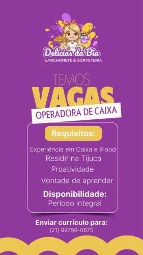 Admite-se caixa e atendente de balcão,para lanchonete.
