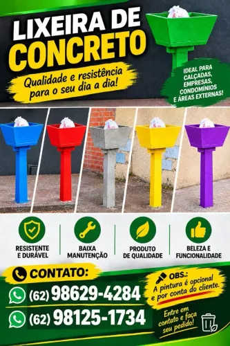 Lixeira de concreto resistente moderna pra sua casa