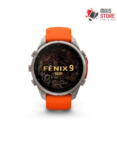 Relógio Garmin Fenix 9 Pro Sapphire 47mm - Titanium/Orange/Spark- 010-04336-05(Novo)