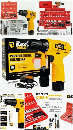 Parafusadeira Furadeira A Bateria 3/8 12v + Acessórios