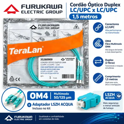Extensão Fibra Óptica Furukawa Acqua 1,5m LC UPC + Adaptador
