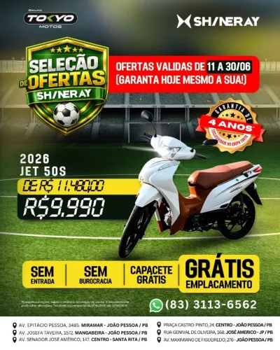 Shineray Jet 50s 0KM 2026 - Sem entrada + 48x no financiamento sem entrada 