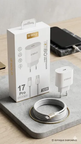 Carregador Turbo 30W A'GOLD PRO - Modelo 17 Pro (Kit Completo)