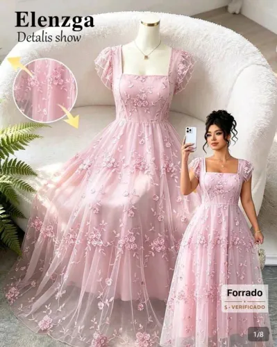 Elenzga Vestido Casual de Festa com Bordado Floral para Mulheres Plus Size