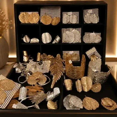 Kit de Bijuterias Artesanais Folhas Metalizadas - Dourado e Prata