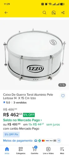 Caixa de guerra tarol alumínio pele Feitosa 14 x 15cm izzo