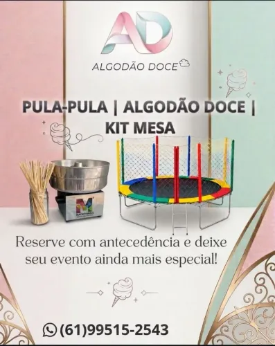 Cama elástica e algodão doce para animar a sua festa.