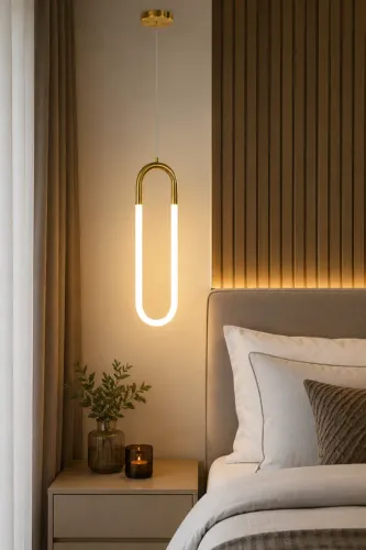 Pendente LED Oval Dourado Moderno Decorativo para Quarto Sala e Lavabo