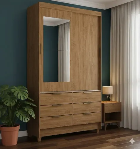 Guarda Roupa Sevilha com Espelho Cinamomo (PARCELE EM ATÉ 10X SEM JUROS)