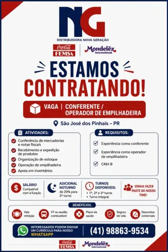Vaga de Conferente / Operador (CNH B ou C)