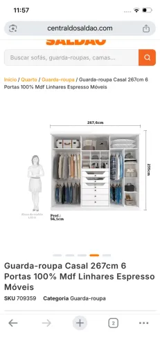 Guarda Roupa de Casal 100% MDF 267cm 6 Portas 6 Gavetas Linhares Espresso Movy